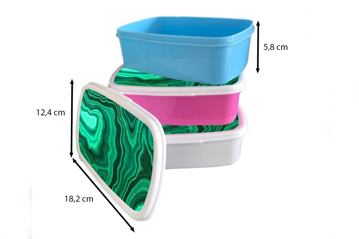 MuchoWow Lunchbox Geode und Kinder Brotdose, Steine, Achat weiß Kunststoff, Brotbox - Mädchen - für Erwachsene, für (2-tlg), und Jungs - Grün