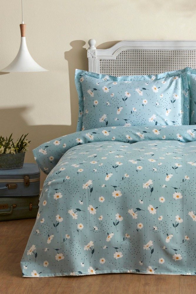 Karaca Bettwäsche Karaca Daisy 100% Baumwolle Einzelbett Piké Tagesdecke Set Mint