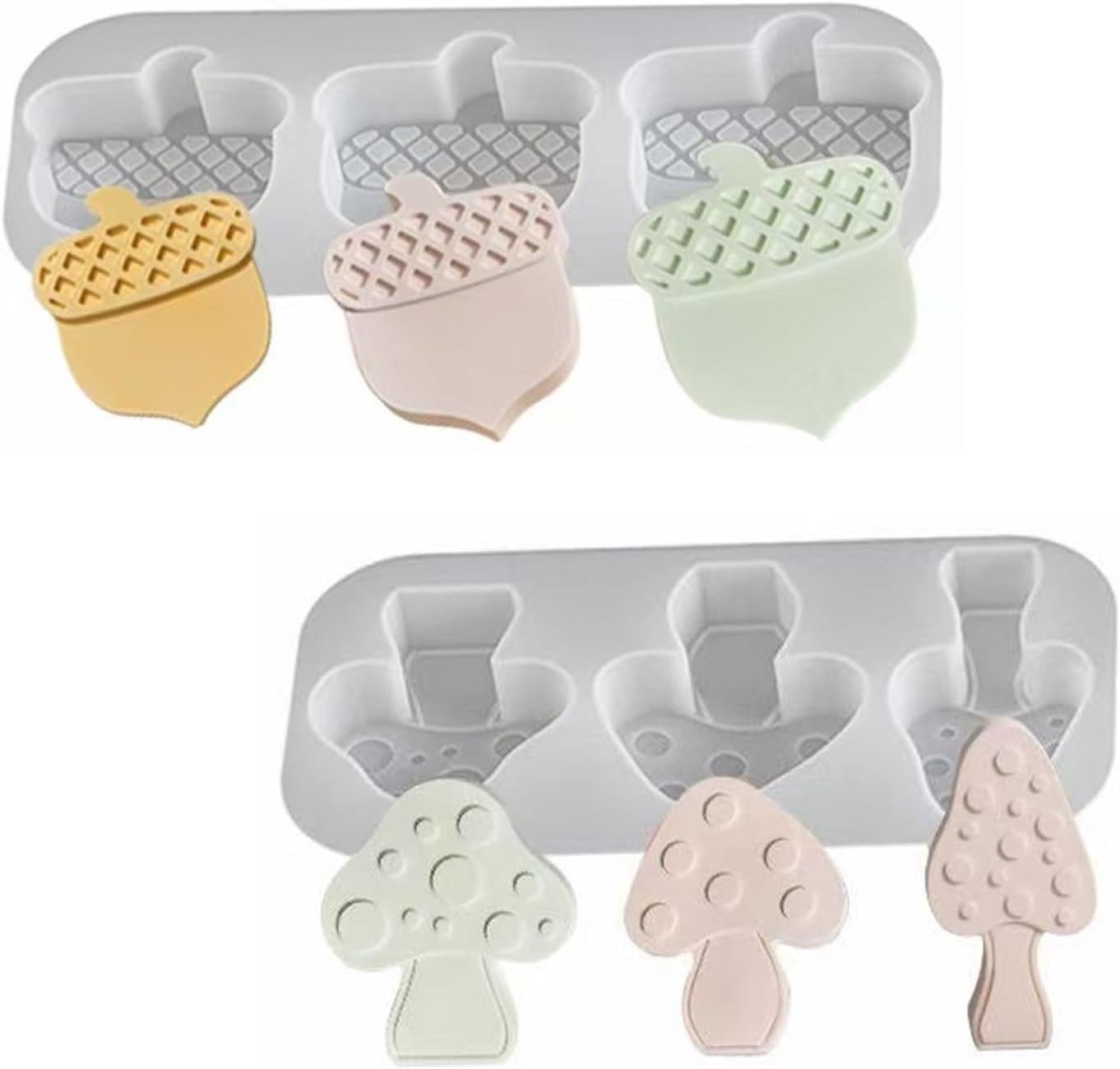 Agger Silikonform 6 Stück Silikonformen Gießformen Herbst, Silikonform Pilz und Eichel, (Kerzen Formen Silikon Herbst Halloween Silikonform Pilze 6-tlg), für Die Herstellung Von Gips und Kerzen