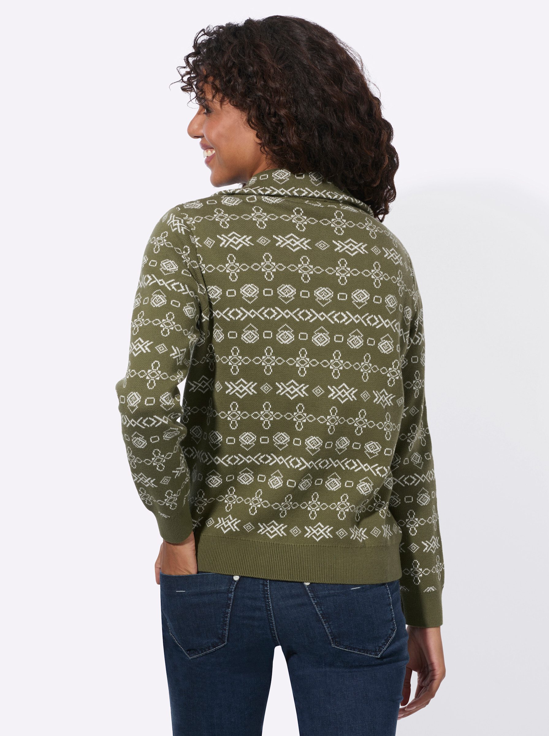 Witt Strickpullover Troyer Langarm Jacquard