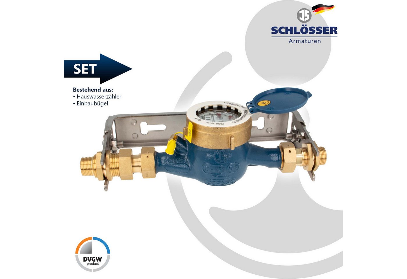 Thumbnail - tecuro Wasserzähler Hauswasserzähler Kombi-Set, 190 mm, verschiedene Ausführungen, (inkl. Schrauben und Dübel (für Mauer...