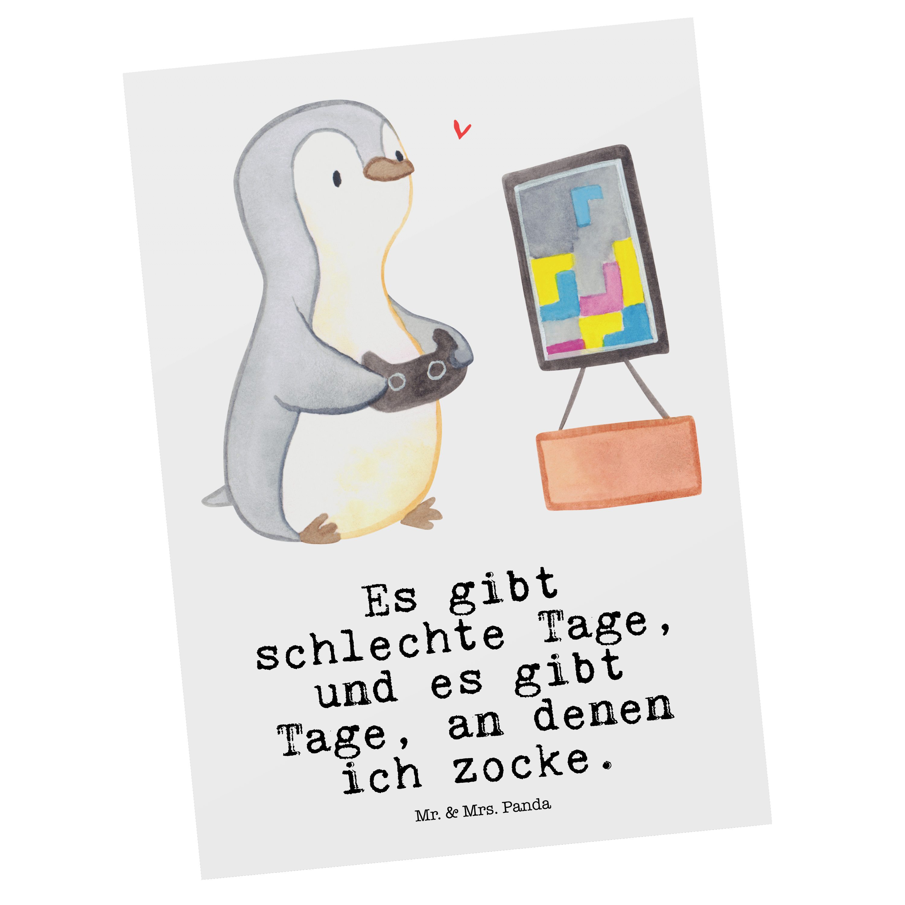 Mr. & Mrs. Panda Postkarte Pinguin Zocken Tage - Weiß - Geschenk, Dankeskarte, Auszeichnung, Kar