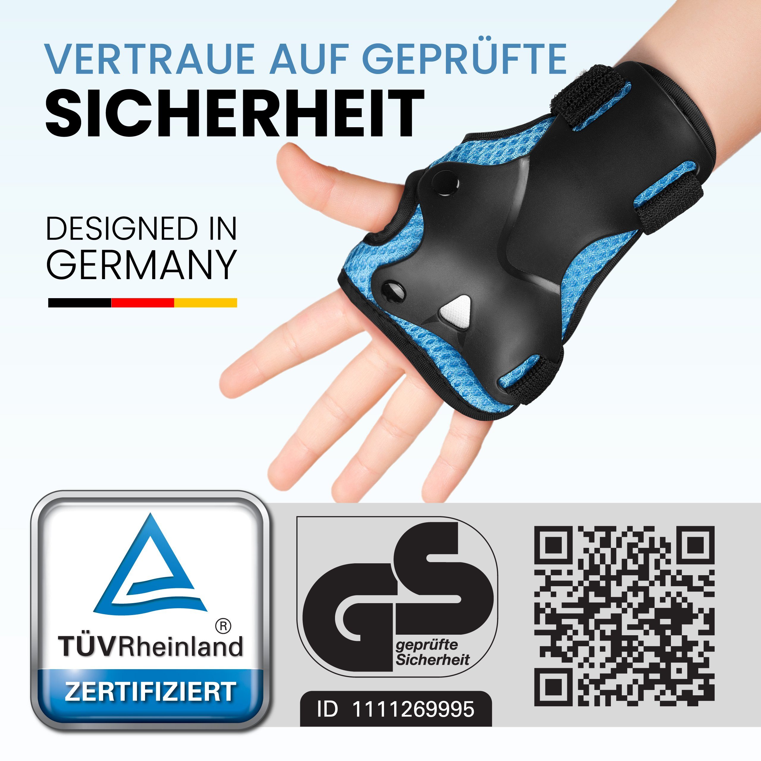 99FLIPS Protektoren-Set Inliner Schoner Kinder Protektoren Schützer Set mit Knieschoner (Skateboard Schutzausrüstung Geschenke für Kinder, 6-tlg., Knieschützer ab 3 Jahre mit Ellenbogenschoner & Handschonern), Skateboard Kinder ab 3 - Schlittschuhe für Kinder