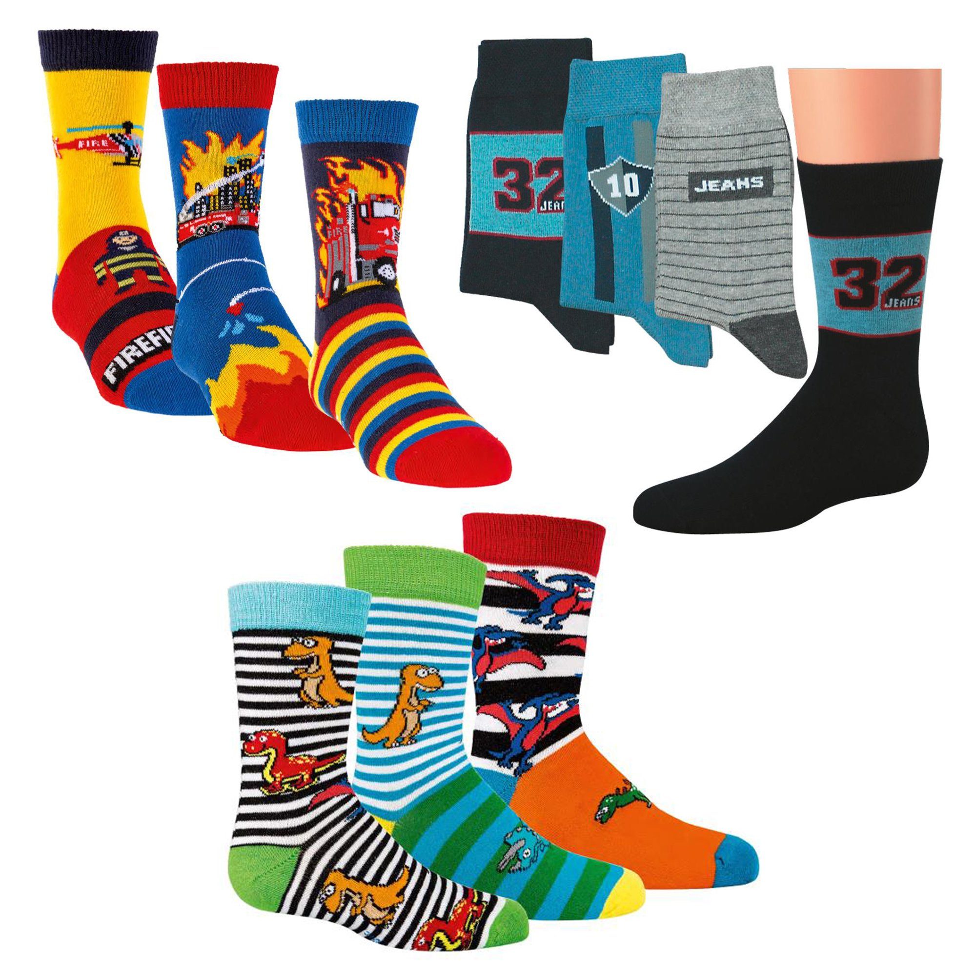9-Paar, 4 Fun Motiv Baumwolle, Socks & Jungen Mädchen 9 (Packung, Socken, 3189 Kindersocken Paar) Langsocken Kinder mit