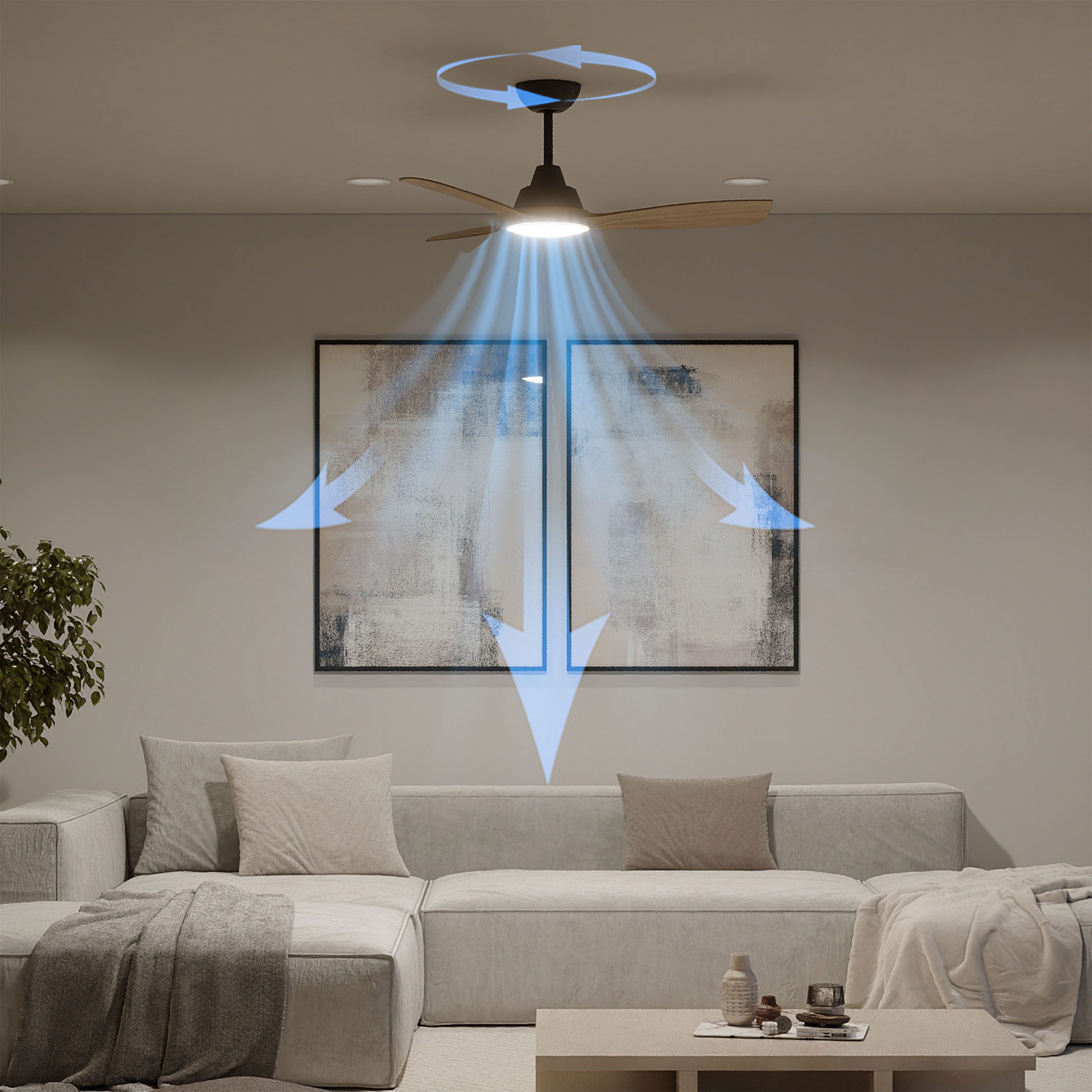 Philips LED Deckenleuchte Olas 24W DC-Ventilator 30W, fixe Rotorblätter, ⌀ 106cm, schwarz-braun, CCT - über Fernbedienung, Dimmer, Dimmfunktion, Ein-/Ausschalter, Farbsteuerung, Fernbedienung, Infrarot inkl., Memoryfunktion, Ventilatorfunktion, dimmbar über Fernbedienung, mehrere Helligkeitsstufen, LED fest integriert, warmweiß - kaltweiß, 3000-6500 Kelvin, dimmbar mit Fernbedienung, 2650 Lumen