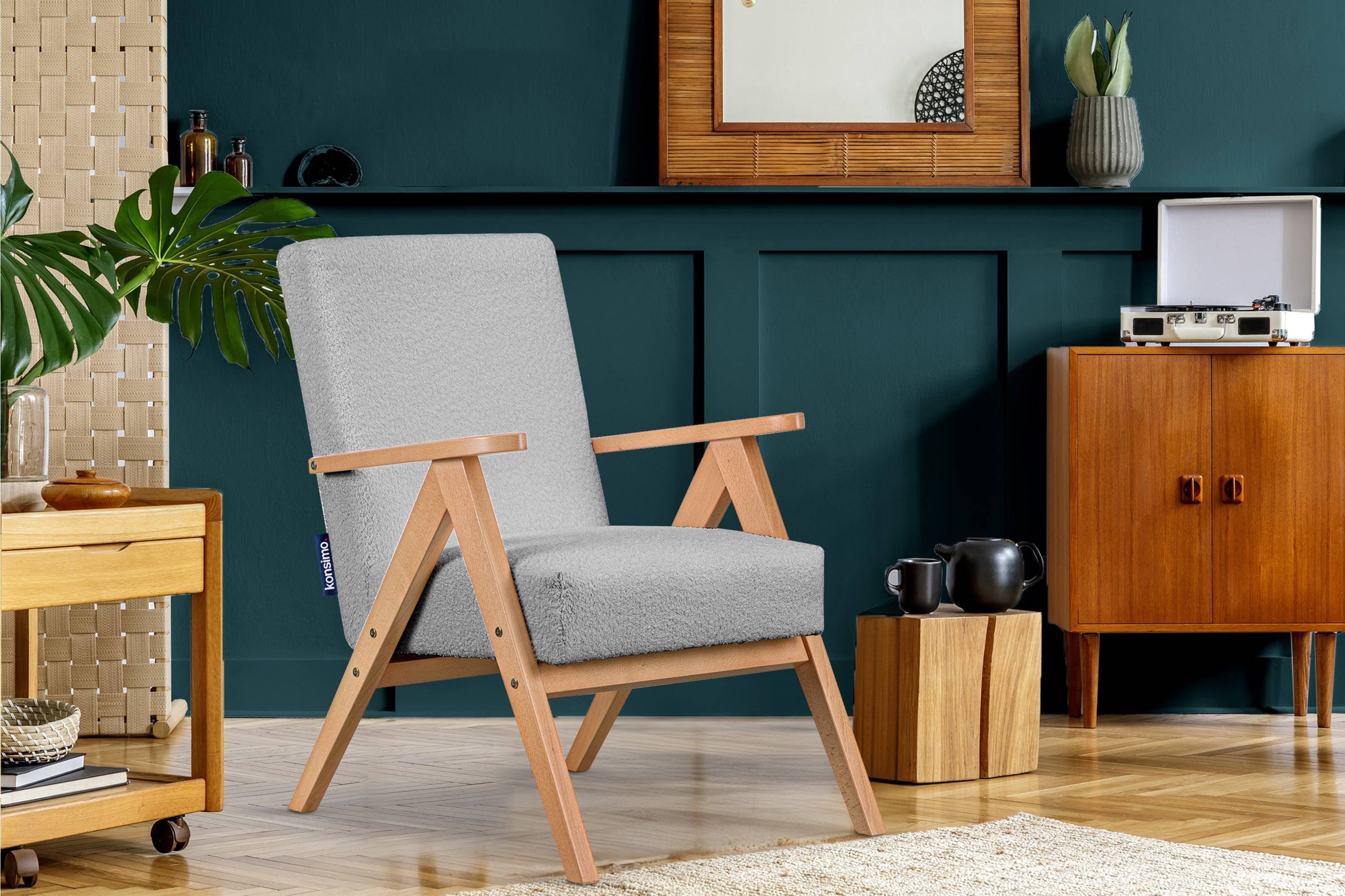 NASET Rückenlehne lackiertem Sessel, Holz, aus Rahmen Cocktailsessel profilierte Konsimo