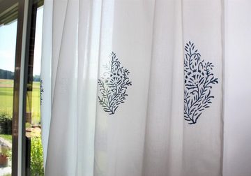 Vorhang Vorhang weiß blickdicht 100% Baumwolle indisches Muster, Indradanush, verdeckteSchlaufen (1 St), halbtransparent, von Hand bedruckt, Blockprint, pflegeleicht