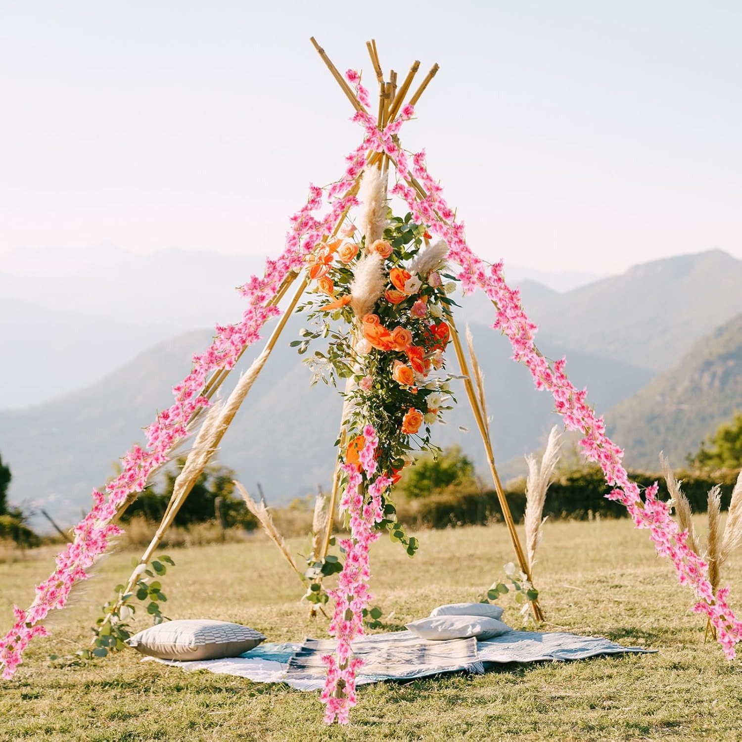 Kunstranke Künstliche Blumne Kirschblüten Girlande 180cm Blumengirlande Blumen Hangend Vine Seidenblumen Girlande Deko, Diwzbyn, für Garten Hochzeit Party Wandd – Bild 5 von 5