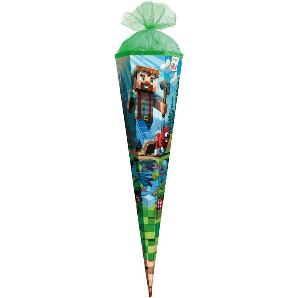 Roth Schultüte Block Game, 85cm, eckig, mit Rot(h)-Spitze, Tüllverschluss, Pixelwelt, Gamerdesign, Tüllverschluss, ROT(H)-Spitze, Schulstart