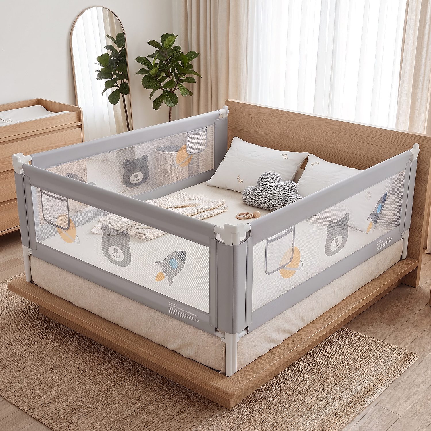 oyajia Bettschutzgitter Kinderbettgitter Babybettgitter höhenverstellbar 71–99 cm (Rausfallschutz für Baby,höhenverstellbar & kombinierbar), 150/180/200 cm