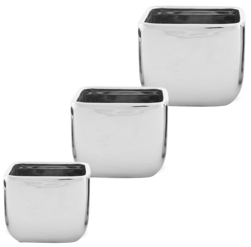 matches21 HOME & HOBBY Blumentopf Eckiger Keramik Blumentopf in silberfarbe günstig online kaufen