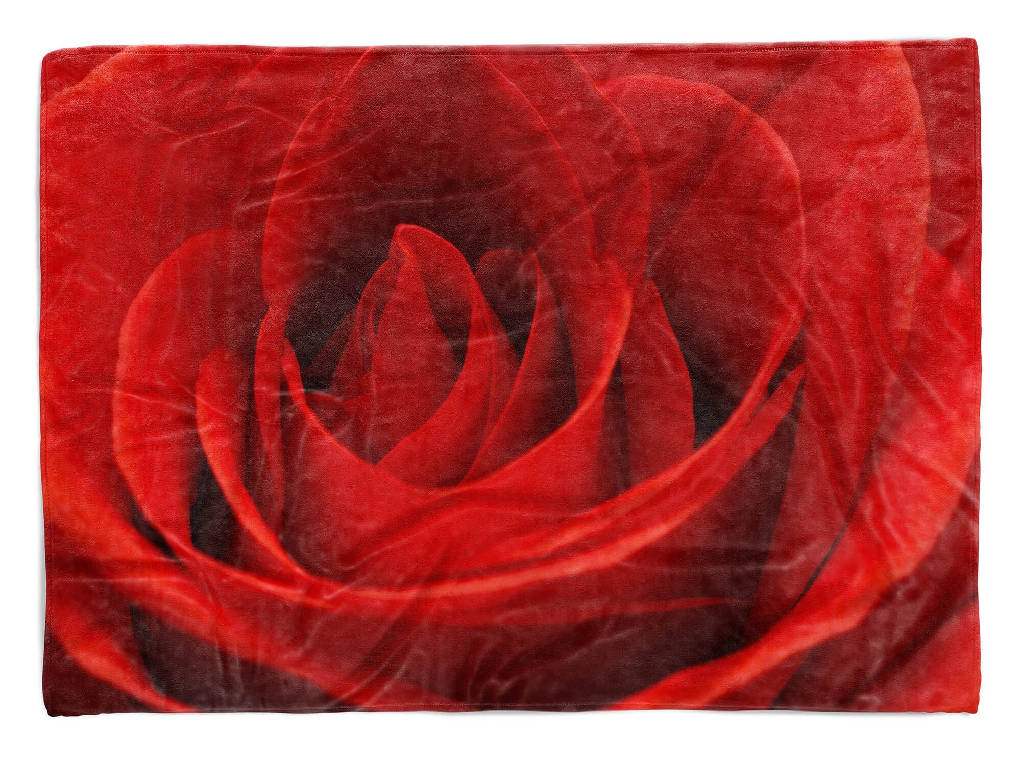 Saunatuch mit (1-St), Kuscheldecke Blume Baumwolle-Polyester-Mix Blüte Handtuch Strandhandtuch Handtuch Sinus Rote Fotomotiv N, Art Handtücher
