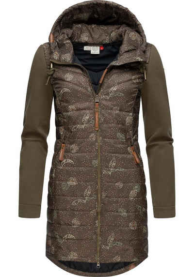 Ragwear Outdoorjacke Lucinda Print Long Steppjacke aus modernem Materialmix mit Kapuze