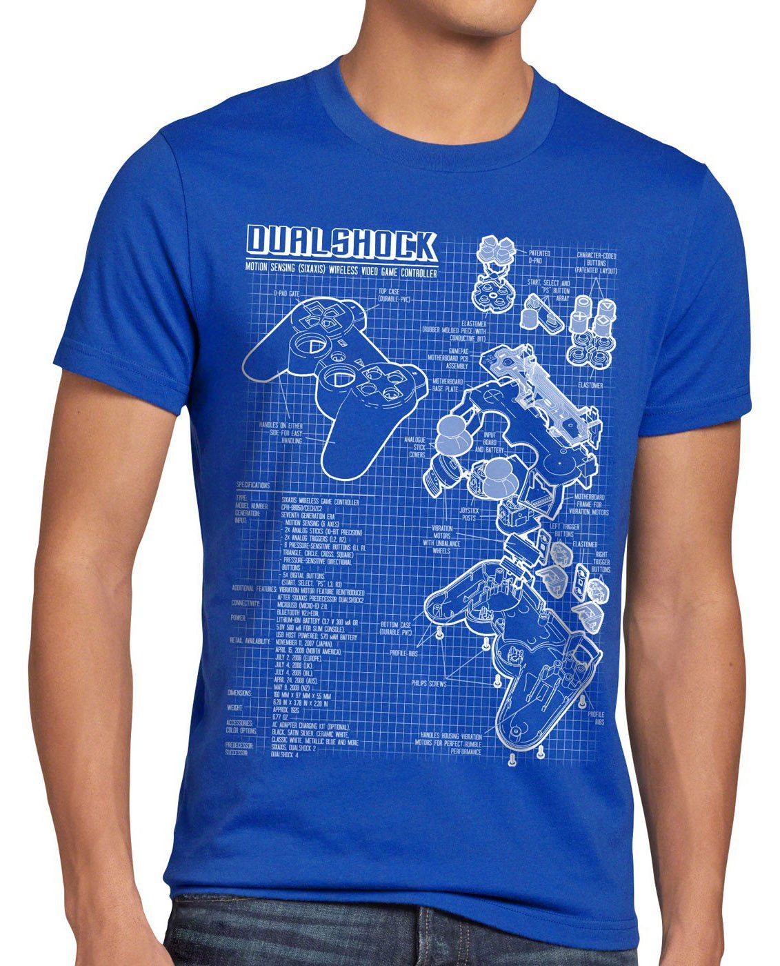 style3 Print-Shirt Herren T-Shirt Dualshock playstation classic gamer ps2 ps3 ps4 ps5 pro vr slim blau
