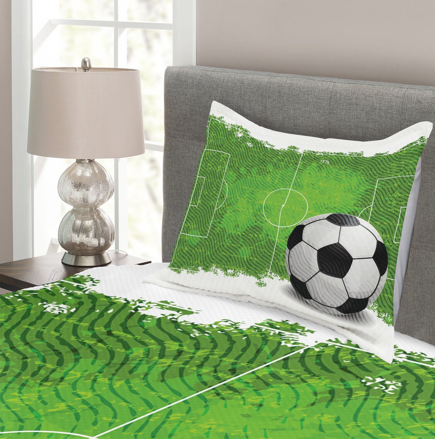 Set Grunge Kissenbezügen Tagesdecke Fußball-Entwurf mit Abakuhaus, Fußball Waschbar,