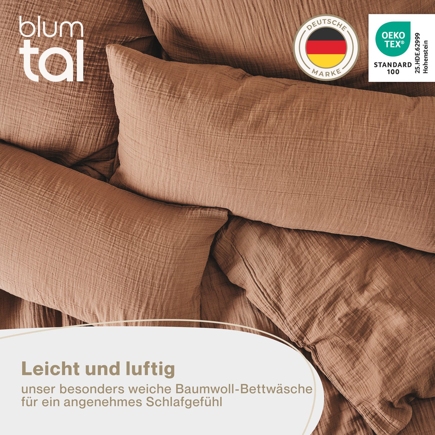 Blumtal Bettwäsche Musselin 100% Baumwolle im Set, Kopfkissenbezug & Deckenbezug, 2 teilig – Bild 2 von 5
