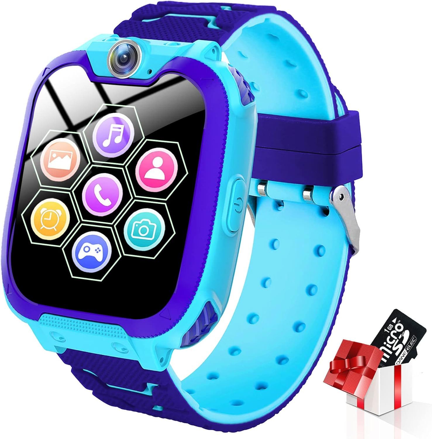 PTHTECHUS Für Jungen Mädchen Geschenk 3-12 Ys(W/ 1G SD Card) Smartwatch, mit Kamera Wecker Recorder Rechner, Scherzt Intelligente 7 Spiele
