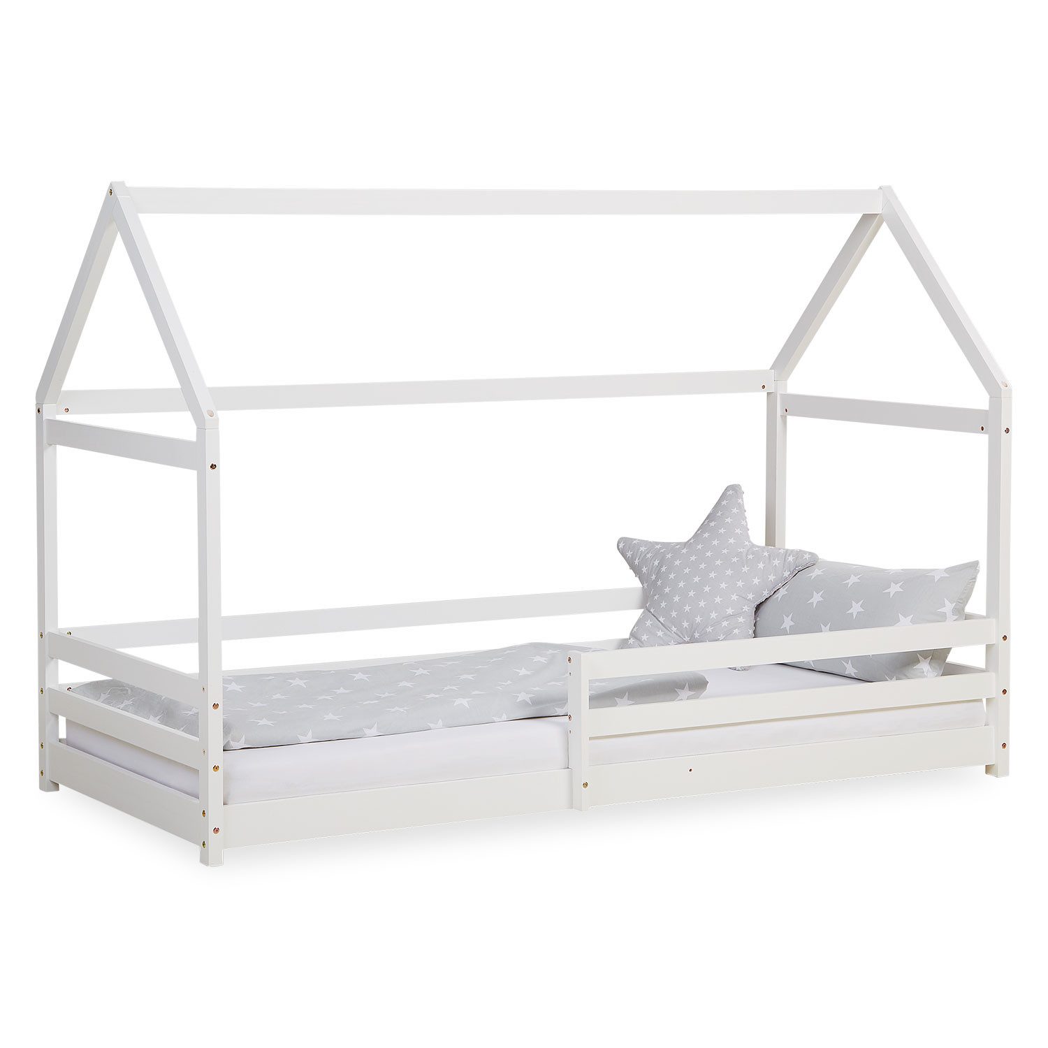 Homestyle4u Hausbett 90x200 Hausbett Holzbett Bodenbett Kleinkind Weiß mit günstig online kaufen