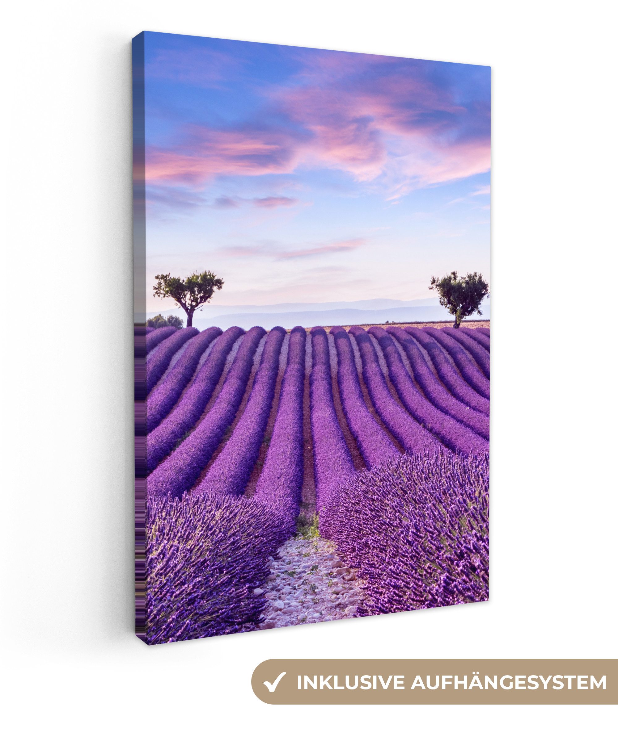OneMillionCanvasses® Leinwandbild Lavendel - Natur - Lila - Bäume - Blumen, Fotodruck (1 St), Leinwand Canvas Wandbild, Wanddekoration 20x30 cm