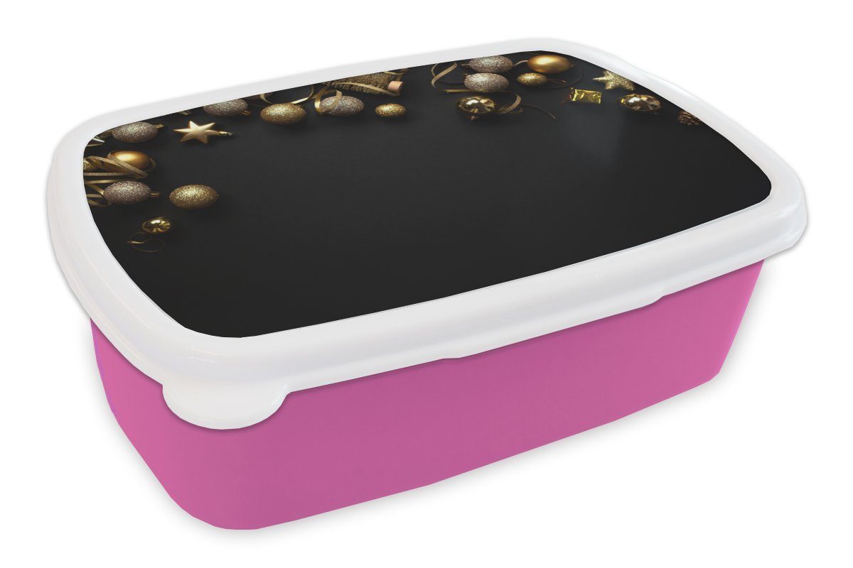Jeden Tag neue Artikel MuchoWow Lunchbox Weihnachten - Dekoration Brotdose Brotbox Kunststoff, - Kunststoff Kinder, Erwachsene, rosa Mädchen, Gold, (2-tlg), Snackbox, für