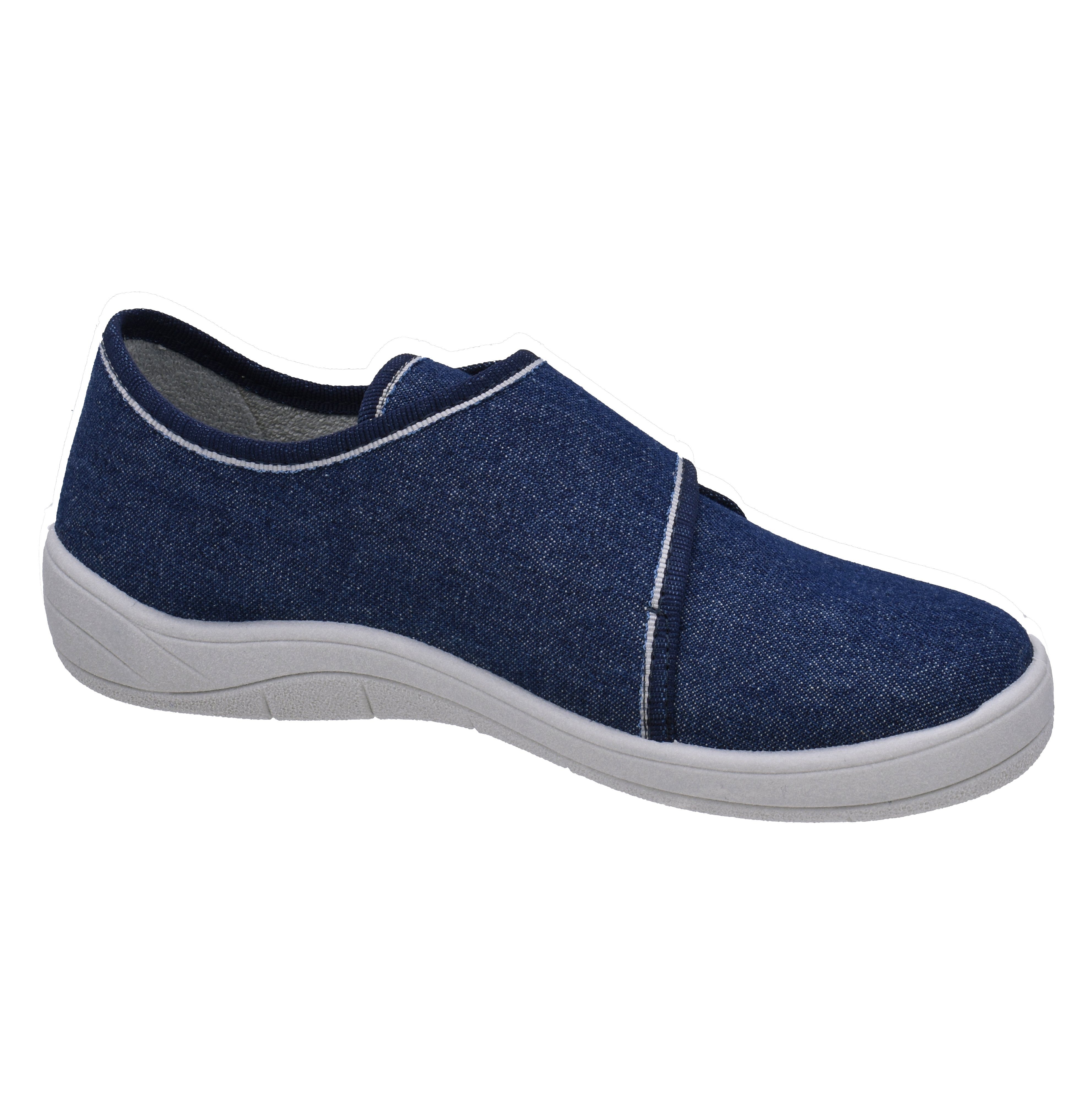 Fischer-Markenschuh Tim Hausschuh aus Jeansstoff, mit Baumwoll-Frotteefutter, gepolstertes Fußbett