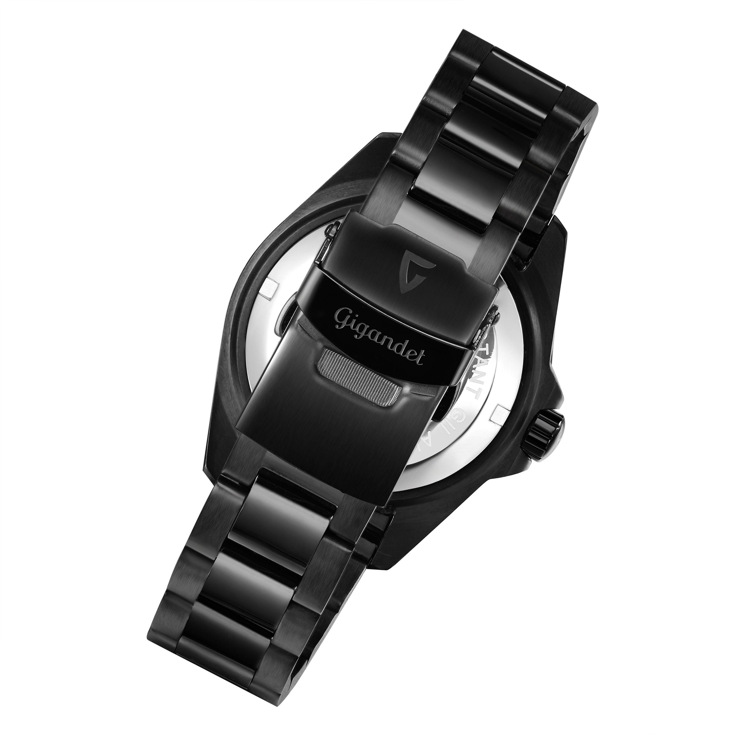 Gigandet Automatikuhr Herrenuhr, Armbanduhr, Taucheruhr, 43mm, SEA GROUND G2-010, Mineralglas, Aluminiumlünette, Schwarz, 30bar/300m wasserdicht