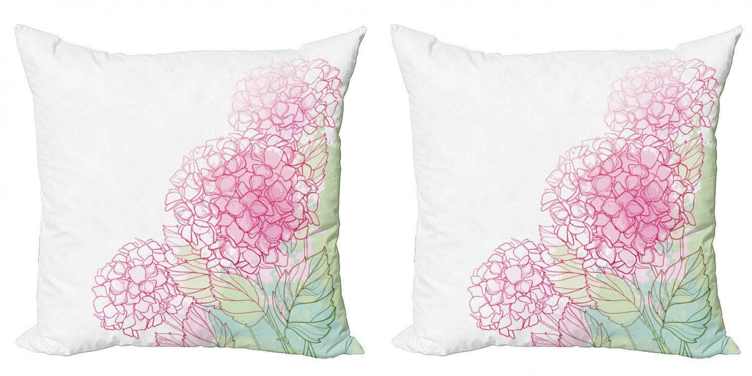 (2 Modern Hortensie Blumen Grunge Doppelseitiger Farbe Digitaldruck, Abakuhaus Accent Stück), Kunst Kissenbezüge
