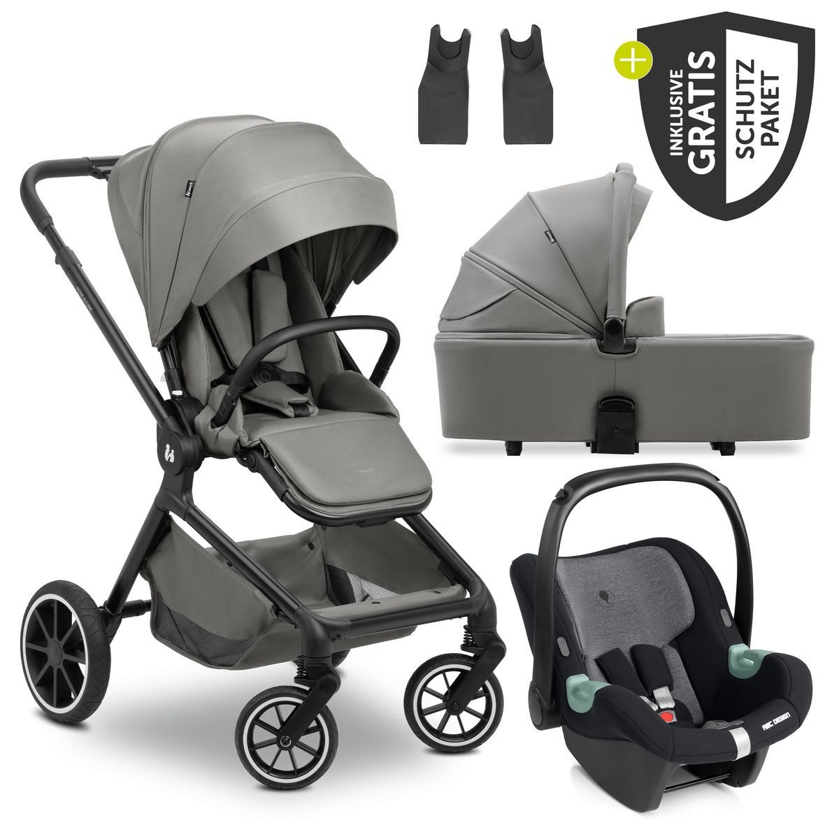 Hauck Kombi-Kinderwagen Move N Care Trio Set - Dark Grey, 3in1 Коляски Buggy mit Babywanne, Babyschale, Sportsitz & Zubehör