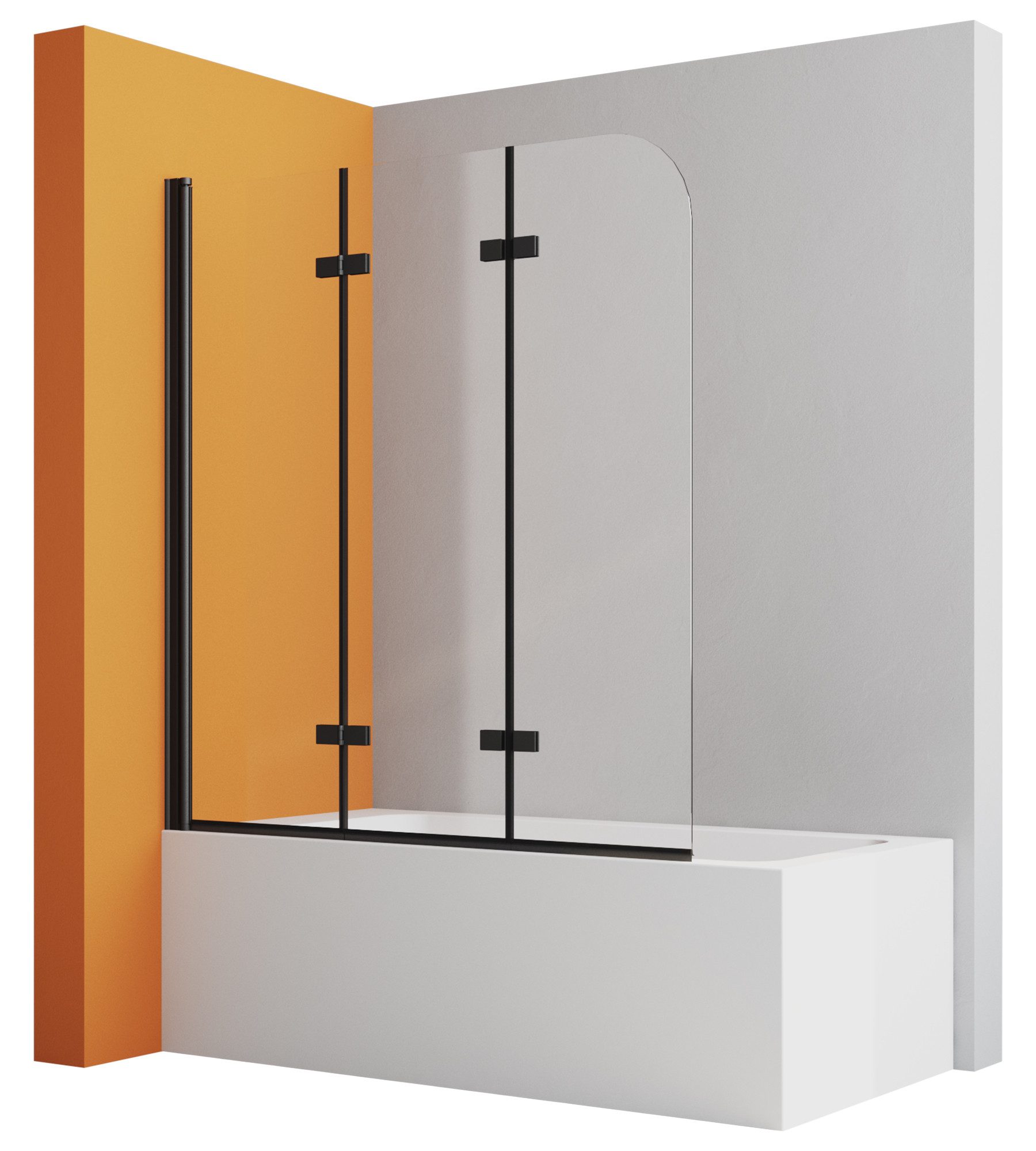 Boromal Badewannenaufsatz Schwarz 3 teilig 2 teilig faltbar BxH: 120x140 130x140 110x140 100x140, Sicherheitsglas mit beidseitig Nano, verstellbar Alu Wandprofil, (Duschwand für Badewanne, Klarglas), Beidseitig 180° schwenkbar, Rechts-und Links montierbar