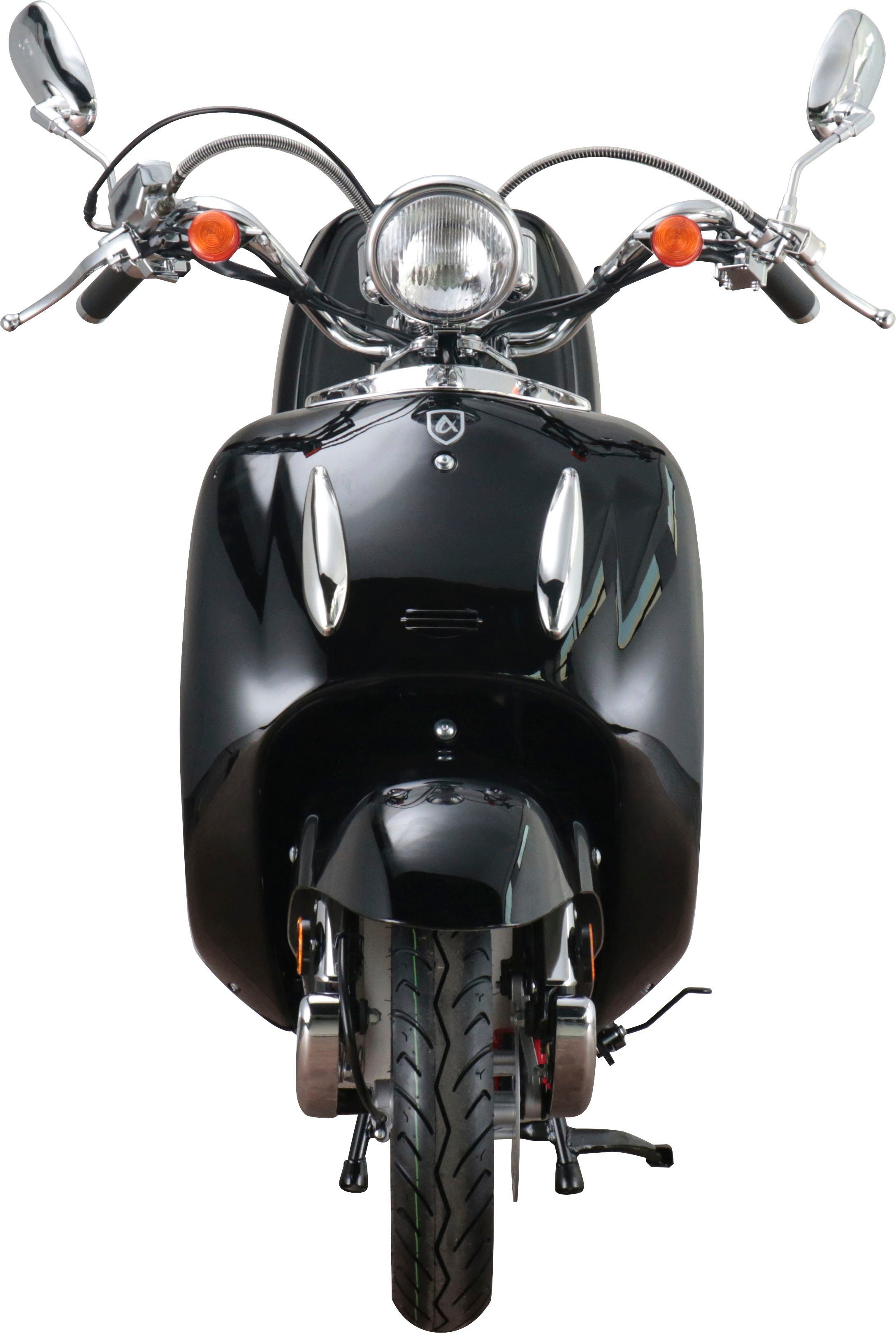 Alpha Motors Motorroller Euro 125 km/h, Retro inkl. schwarz 5, ccm, Topcase 85 Firenze