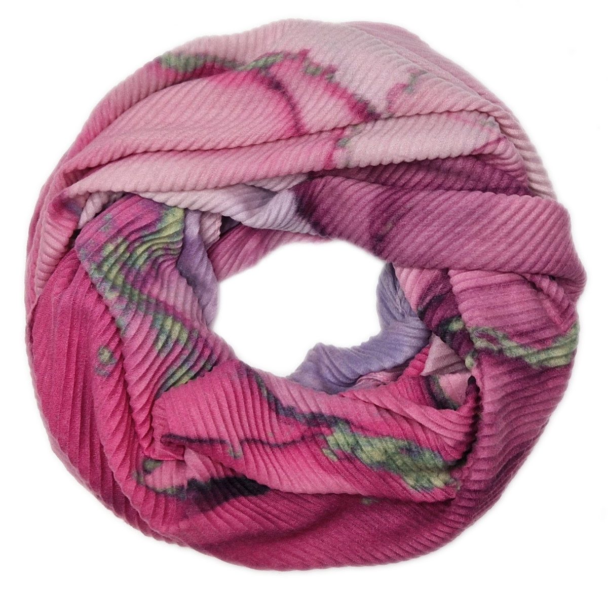 dy_mode Loop Damen Loopschal mit Marmor-Print Rundschal Schlauchschal Herbst/Winter, Ripp-Optik/Plissee-Struktur