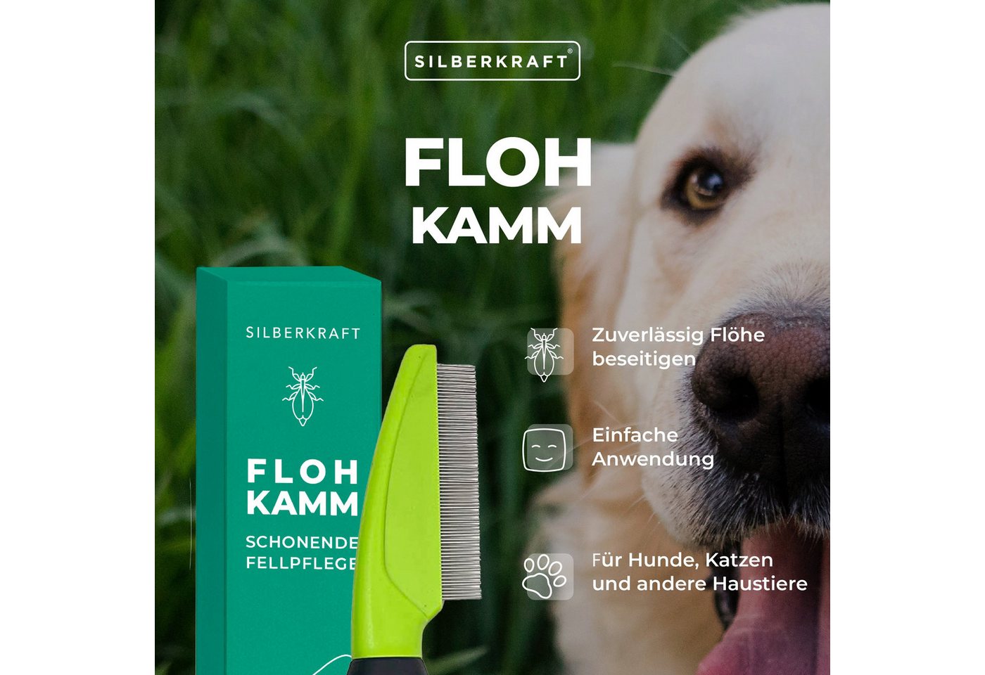 Thumbnail - Silberkraft Fellpflege Silberkraft Flohkamm Hund & Katze - Effektive Flohbekämpfung, 1 ml, (1 Flohkamm – Entfilzen & Ent...