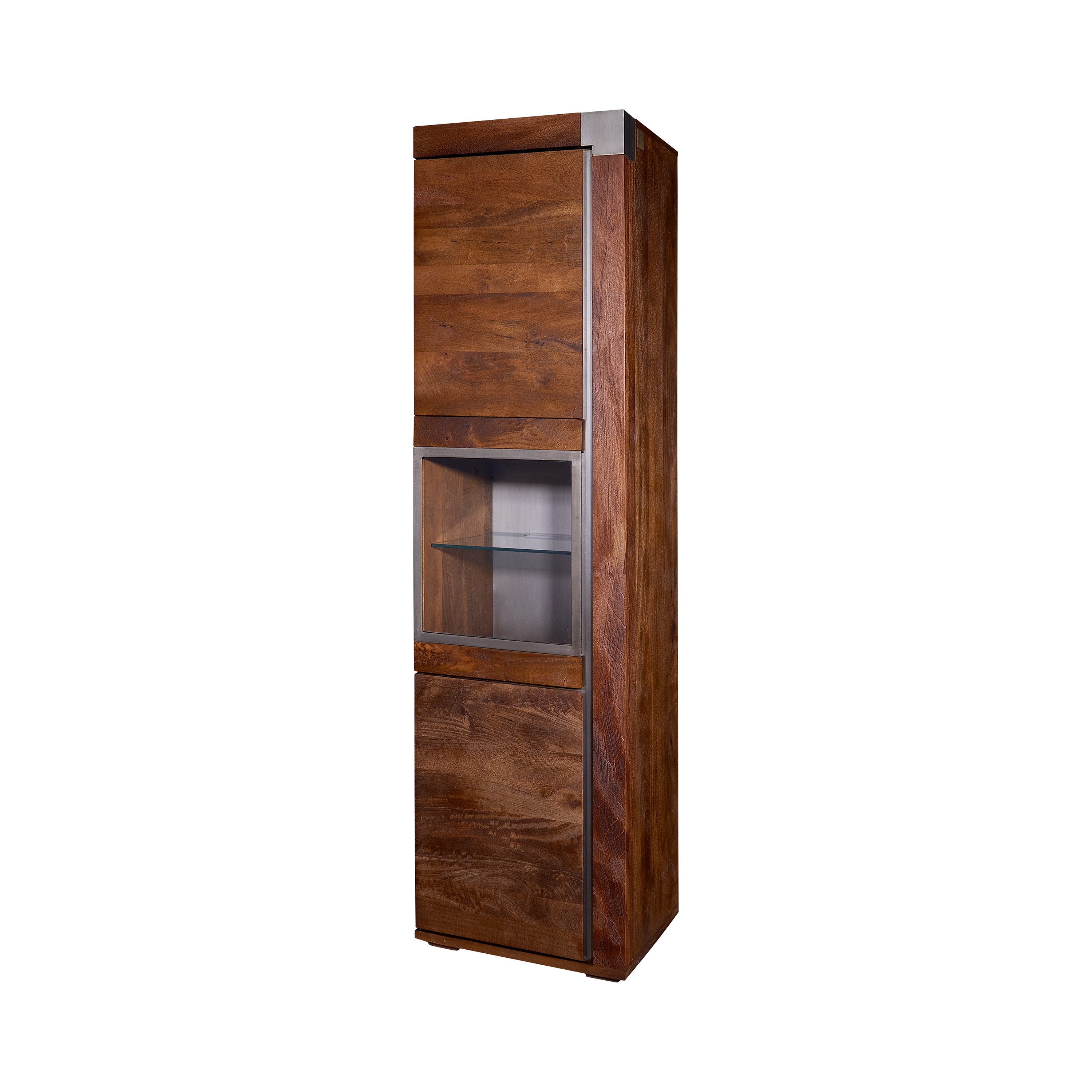 Massivmoebel24 Standvitrine AMSTERDAM (Vitrine Mango 55x45x204 braun lackiert Amsterdam #20) Vitrine Mango 55x45x204 braun lackiert Amsterdam #20