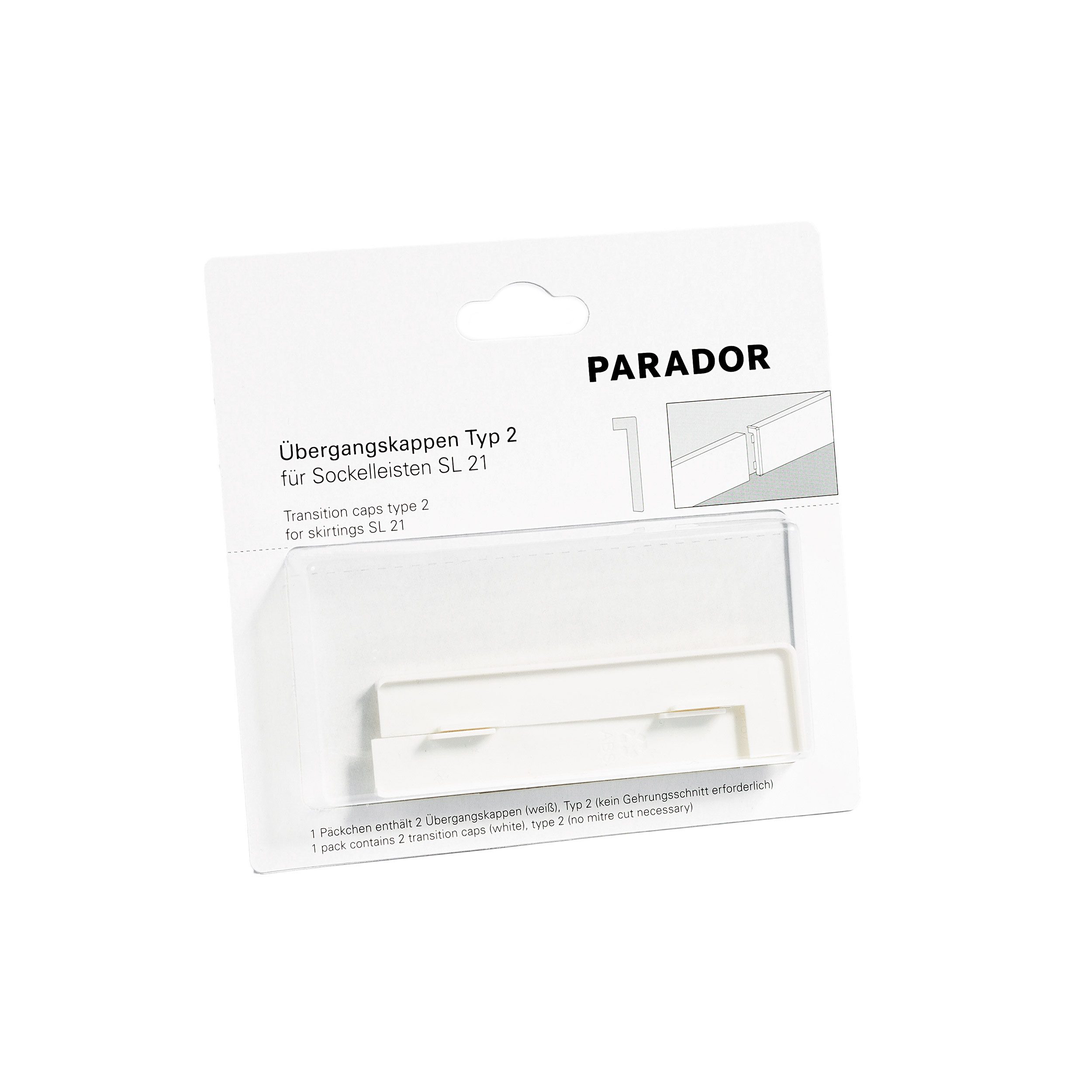 PARADOR Sockelleisten-Zwischenstücke Typ 2 für Sockelleisten SL 21, L: 15 cm, H: 2 cm, Für einen optimalen und sauberen Übergang, 1-St., Kein Gehrungsschnitt erforderlich, Auf die Sockelleiste SL 21 abgestimmt