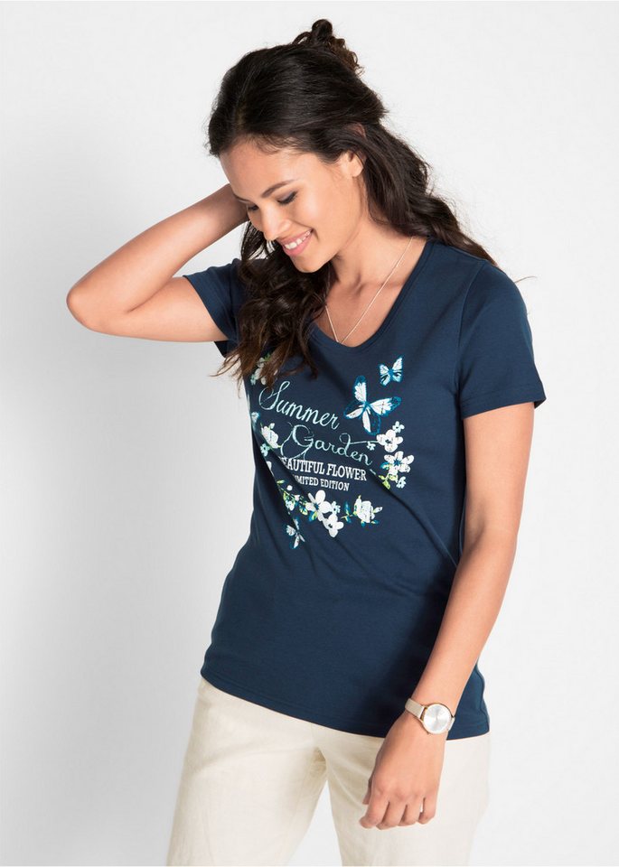 bonprix T-Shirt leicht taillierte Passform, Kurzarm-Design, Rundhalsausschnitt