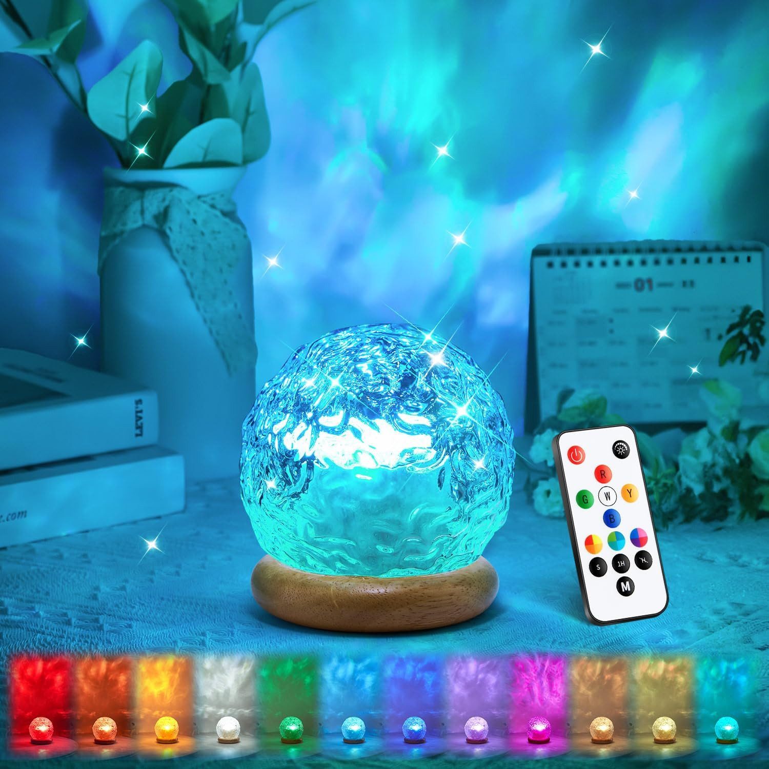 Vivitar LED Nachtlicht Aurora-Kristalllampe 18 Farben, Stimmungsbeleuchtung für Schlafzimmer, Partybeleuchtung, Geschenk für Kinder und Erwachsene zu Weihnachten und Geburtstagen, moderne, vielfältige Lichtmuster, Meereswellen-Projektor, Nordlicht-Projektor und Nachtlicht, dimmbare