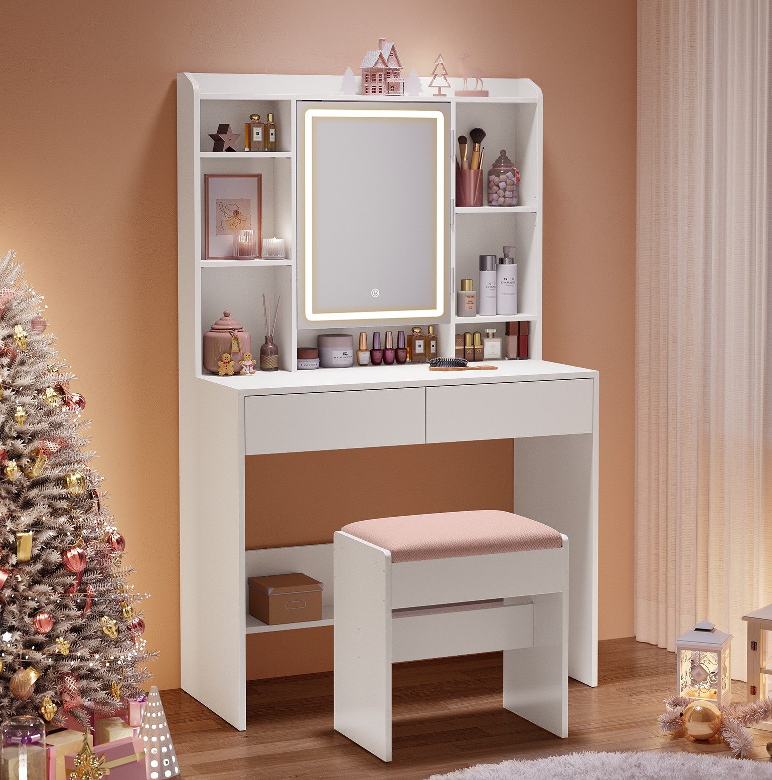 VASAGLE Schminktisch mit LED-Beleuchtung, 3 Farben mit Einstellbarer Hellig günstig online kaufen