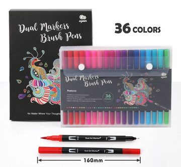 Homewit Filzstift 36 Farben Dual Brush Pen Marker mit 5 Schablonen + 1 Wassertankpinsel, (Set, 36-tlg), Kunst Filzstift Set für Manga, Kalligraphie, Malen