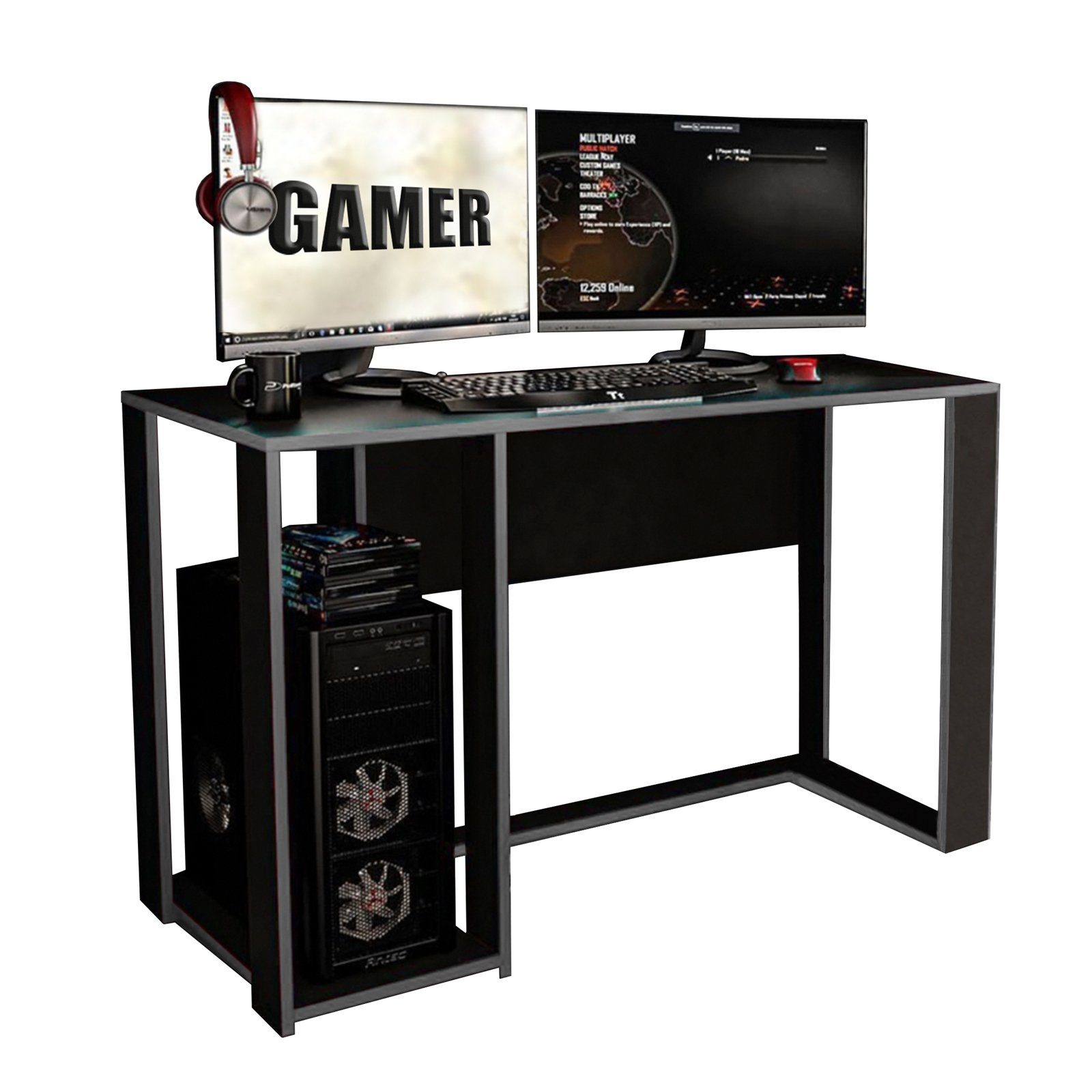 HTI-Line Gamer Schreibtisch Schreibtisch Schreibtisch Silber (1-St),