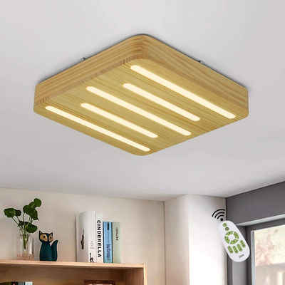 ZMH LED Deckenleuchte Holz Acryl Quadratisch Wohnzimmerlampe Flurlampe, Farbwechsel, LED fest integriert