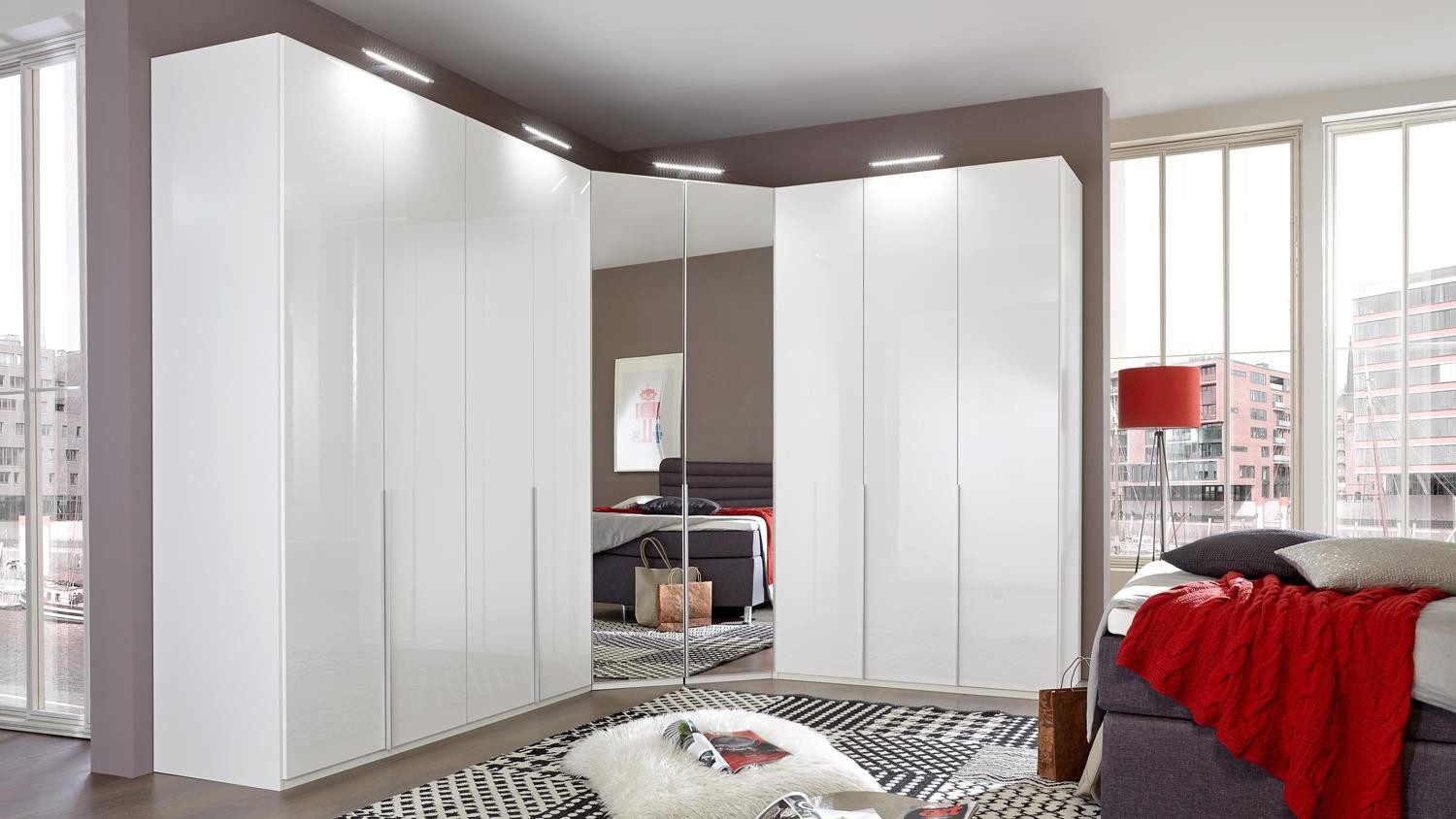 Wimex Eckkleiderschrank Eckschrank New York D 255x300 cm Softwhite mit Spiegel