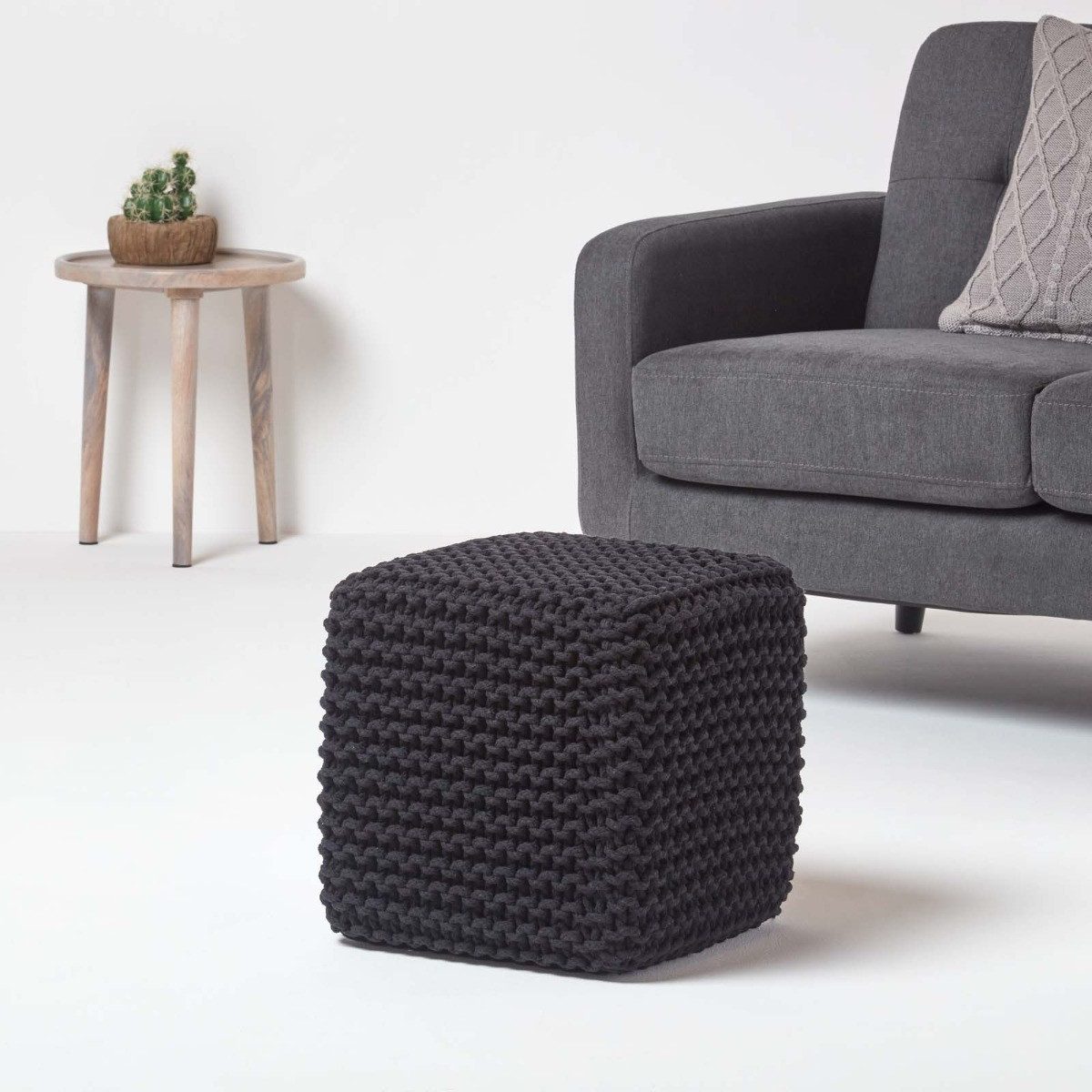 Homescapes Pouf Gestrickter Sitzwürfel 100% Baumwolle, günstig online kaufen