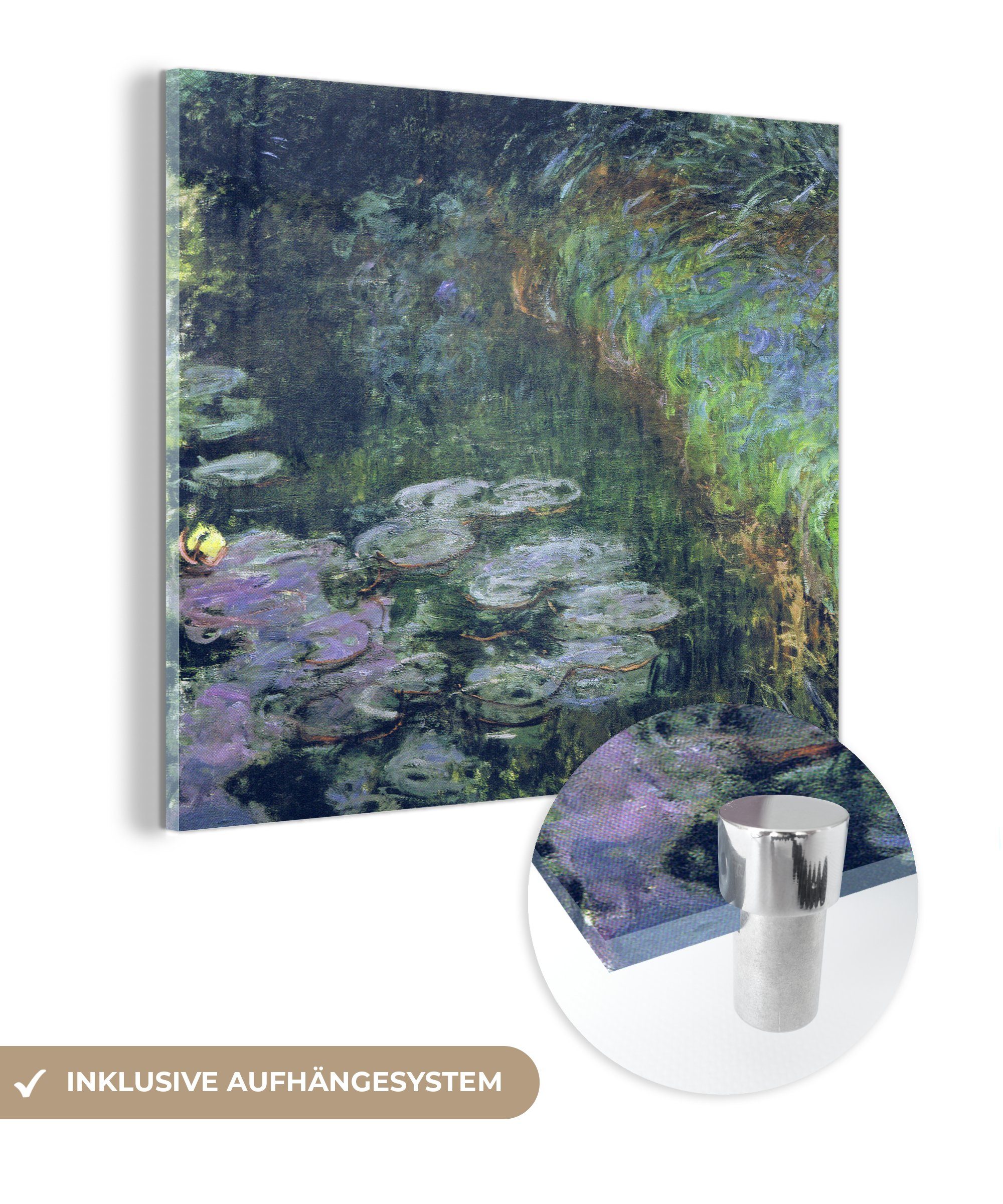 MuchoWow Acrylglasbild Seerosen - Claude Monet, (1 St), Glasbilder - Bilder auf Glas Wandbild - Foto auf Glas - Wanddekoration | Bilder