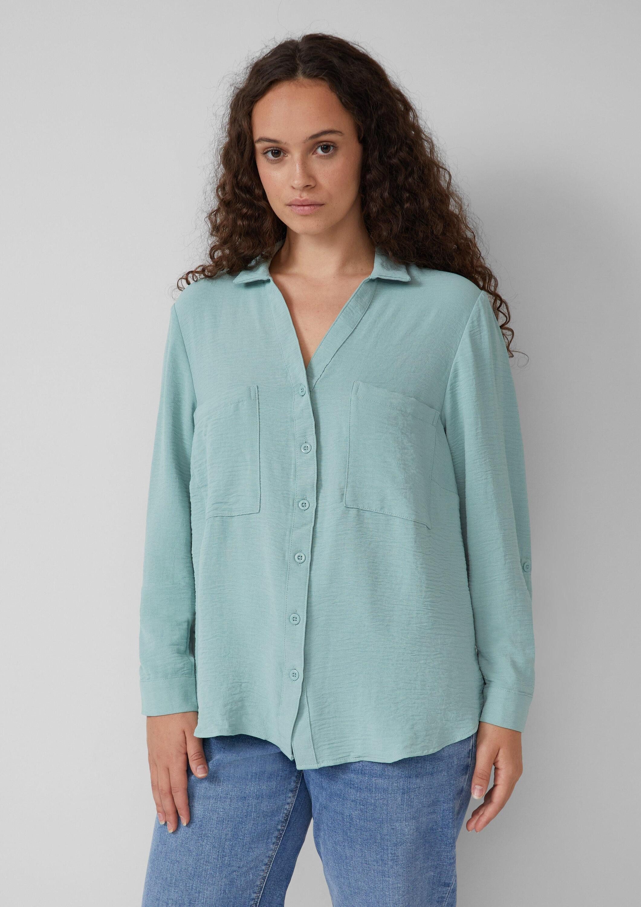 QS Langarmbluse Bluse Crêpebluse mit Turn-up-Ärmel günstig online kaufen