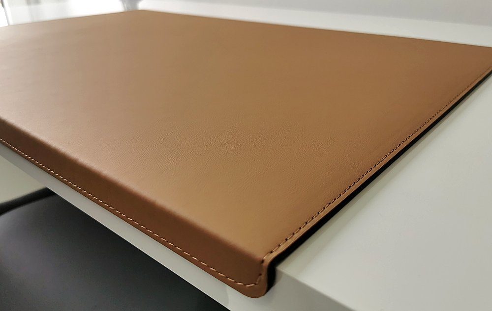 Schreibtischunterlage Gewinkelt mit Kantenschutz Echt Leder 90 x 48 Beige