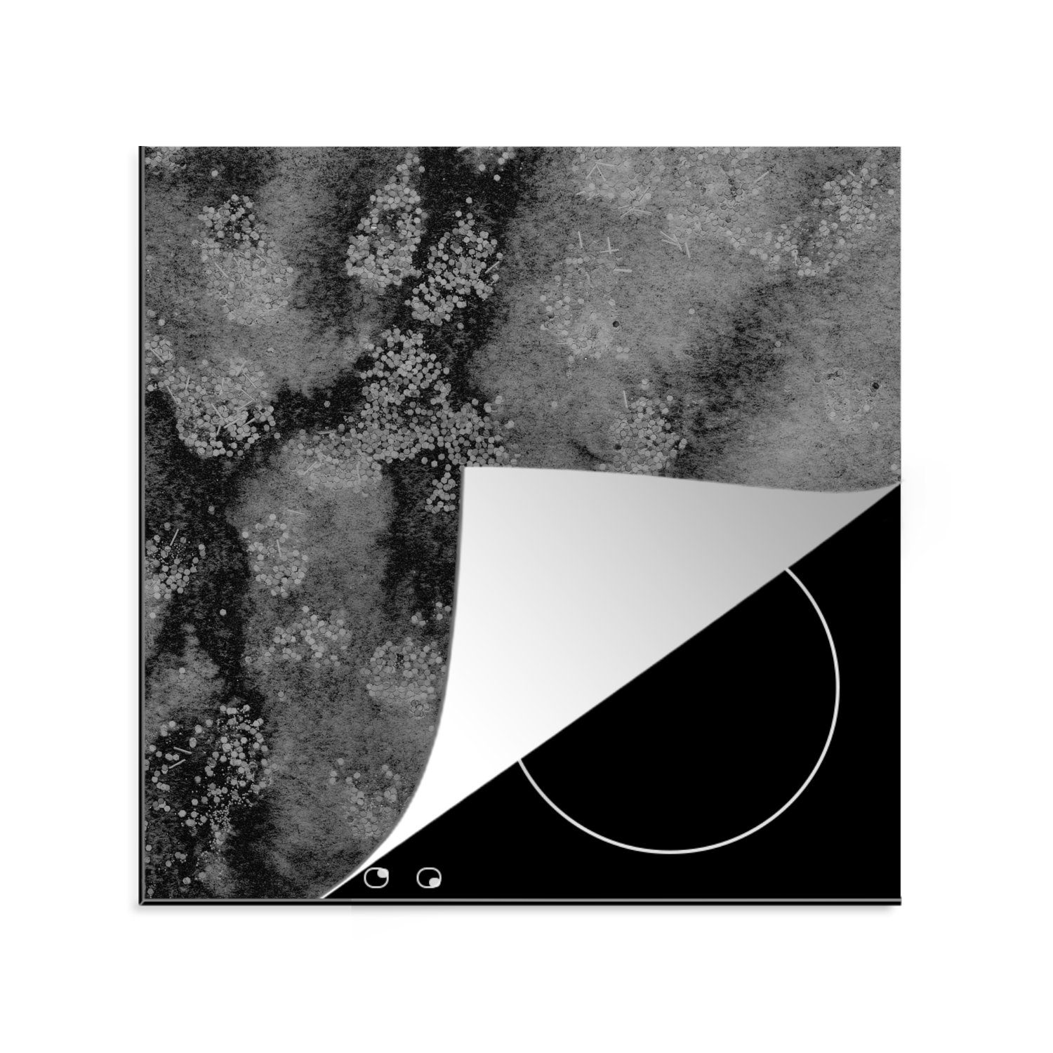 MuchoWow Herdblende-/Abdeckplatte Schwarz - Farbe - Grau, Vinyl, (1 tlg), 78x78 cm, Ceranfeldabdeckung, Arbeitsplatte für küche | Herdabdeckplatten