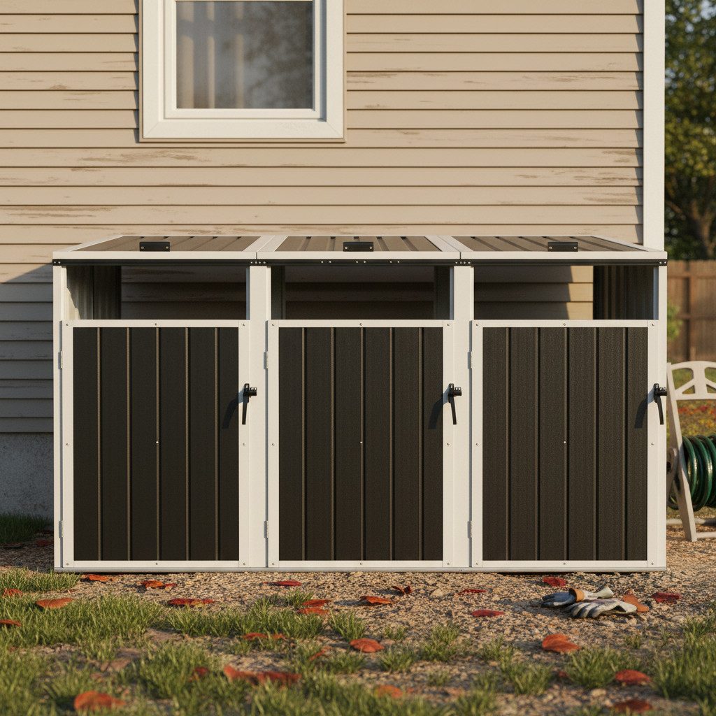 HOMAVO Mülltonnenbox 3er, Verzinkter Stahl, wetterfest & rostgeschützt (222 × 81,9 × 121,2 cm), für den Außenbereich, bietet Platz für drei Mülltonnen