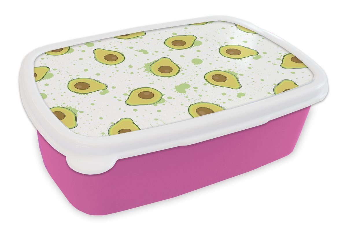 MuchoWow Lunchbox Avocado - Muster - Grün, Kunststoff, (2-tlg), Brotbox für Erwachsene, Brotdose Kinder, Snackbox, Mädchen, Kunststoff rosa