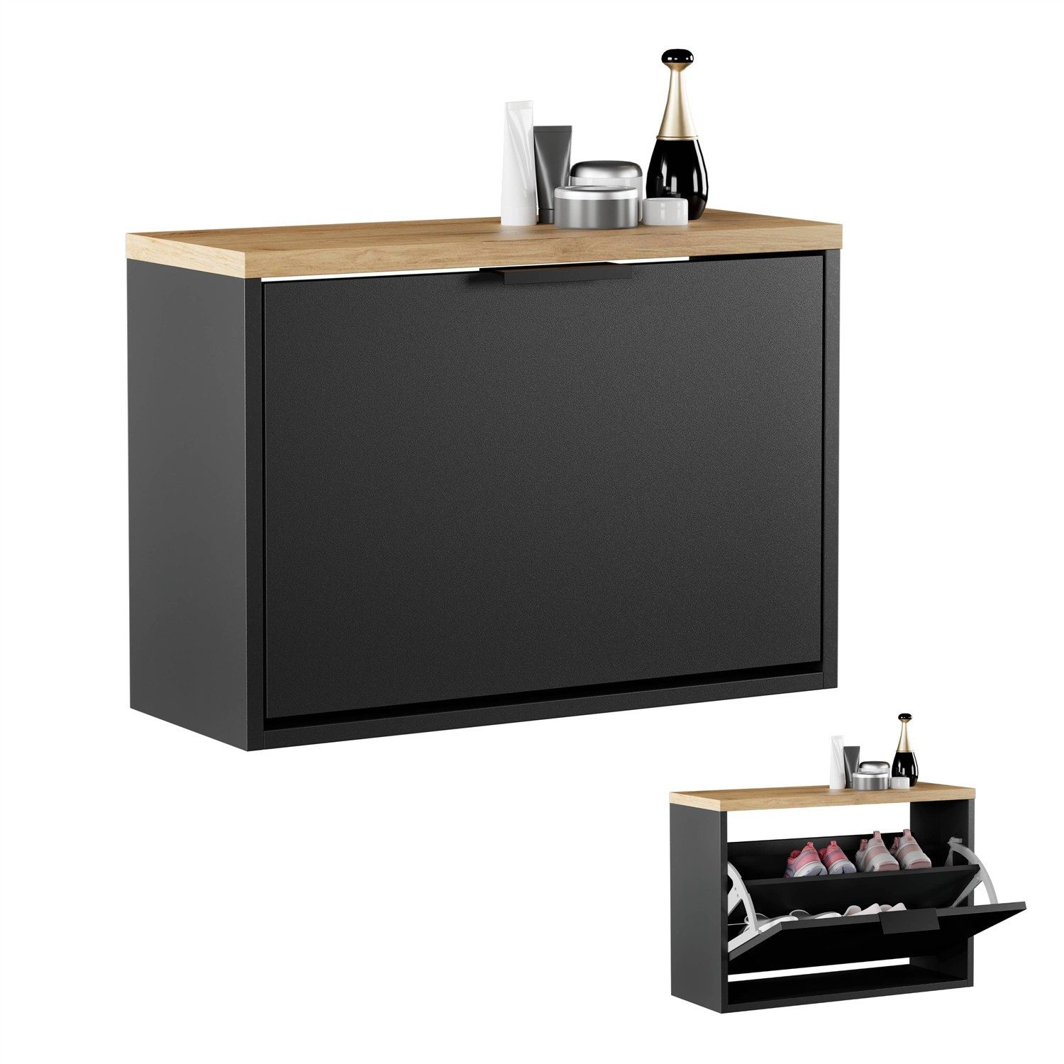 Planetmöbel Schuhschrank STIVIO Schuhschrank einreihig (Schuhschrank für Flur & Garderobe, wand- oder bodenmontierbar) passend für 4-6 Paar Schuhe
