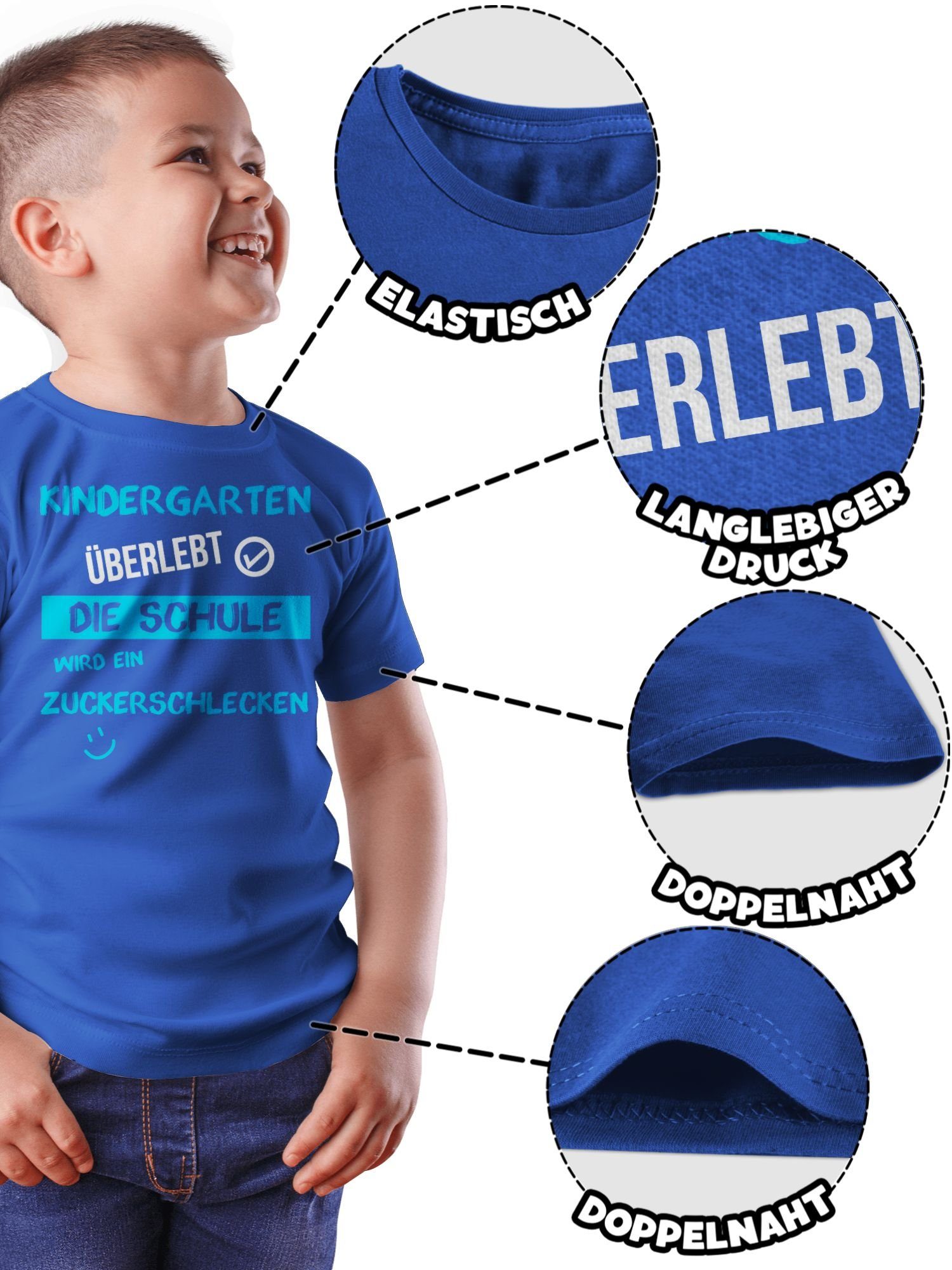 Shirtracer T-Shirt Kindergarten überlebt Junge blau Emoticon Royalblau Einschulung Geschenke 3 Schulanfang